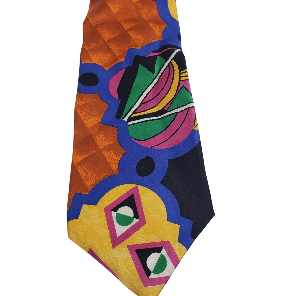 Henry Grethel Mens Geometric‎ Abstract Silk Tie OS Multicolor